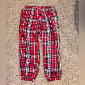 Victoria's Secret Women's Size M Pajama Pants Red Black Metallic Plaid Pockets